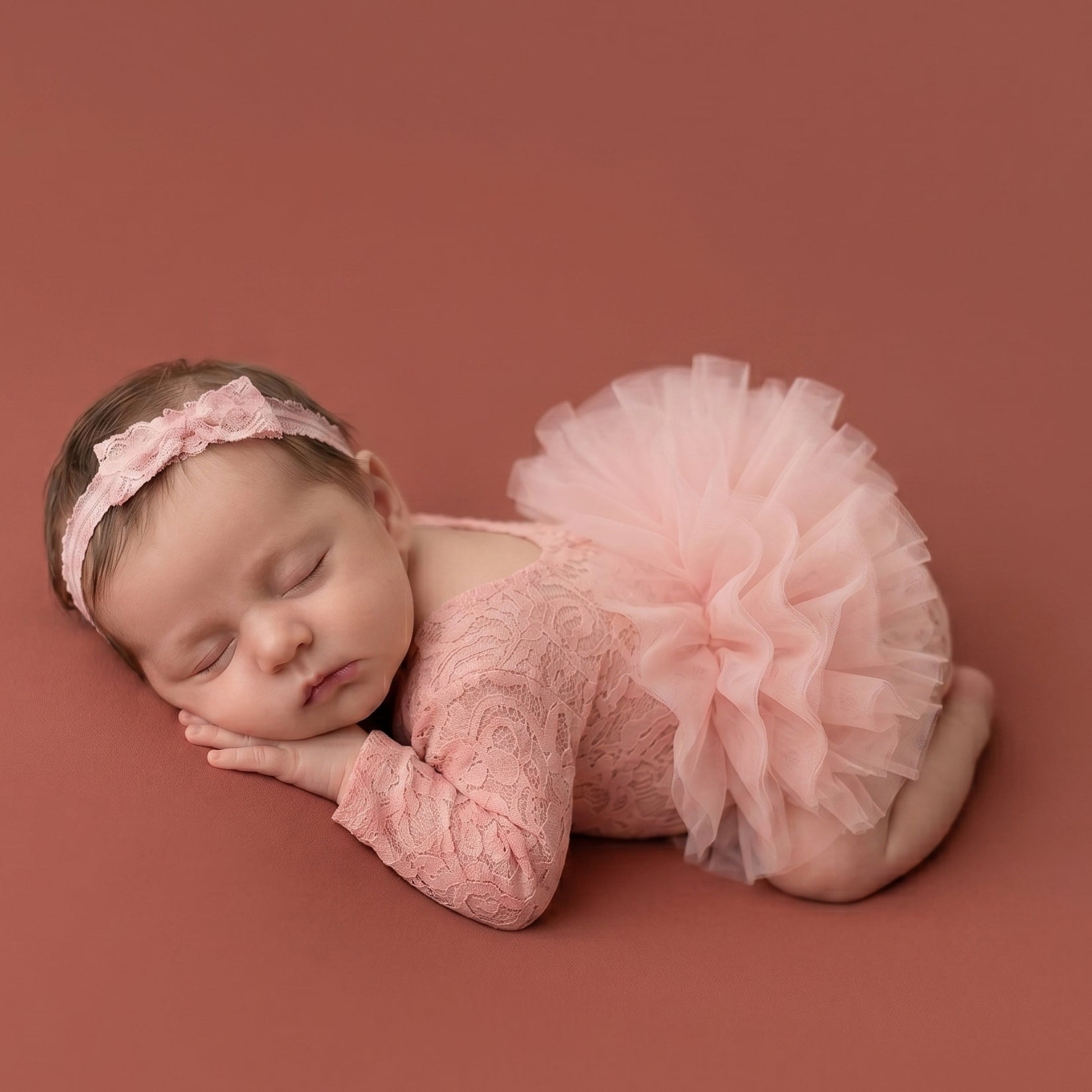 Newborn Photography Lace Romper Tutu Dress Bow Headband Set - ForBaysyAngel