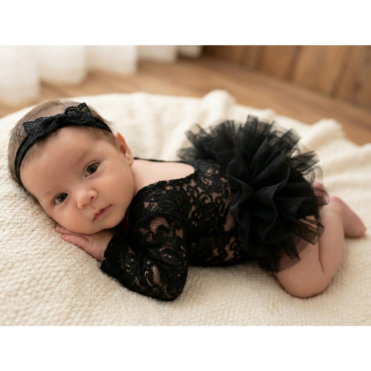 Newborn Photography Lace Romper Tutu Dress Bow Headband Set - ForBaysyAngel