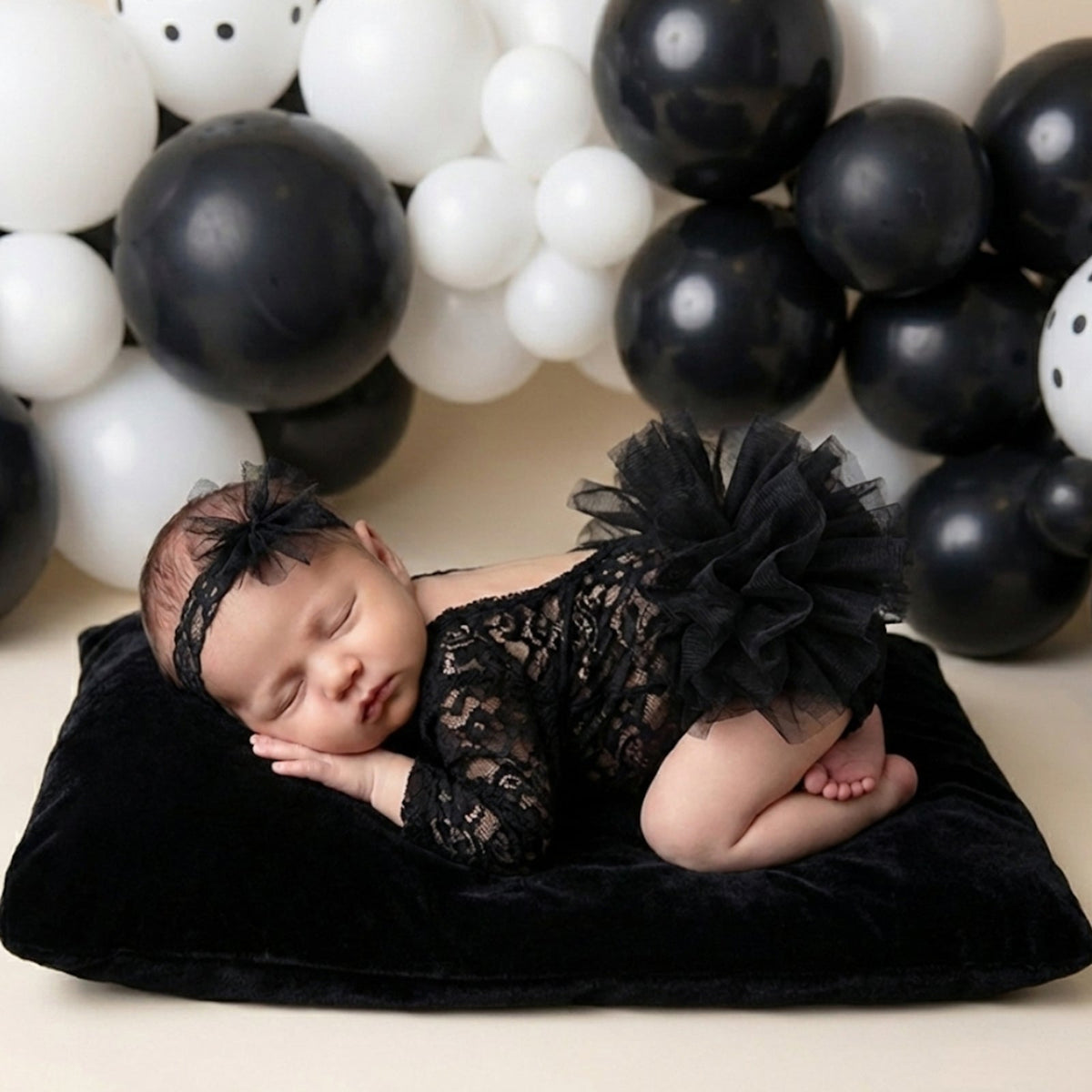Newborn Photography Lace Romper Tutu Dress Bow Headband Set - ForBaysyAngel