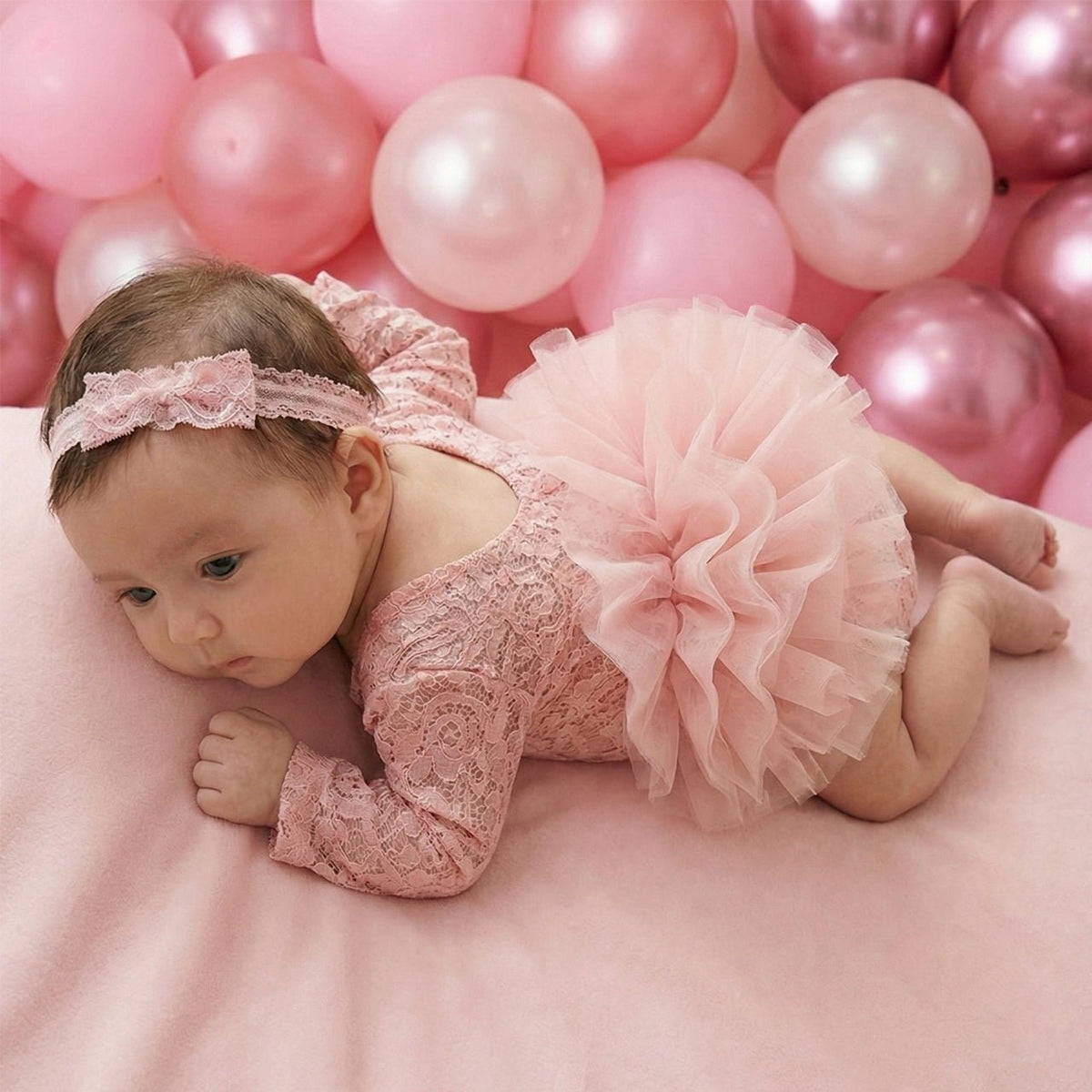 Newborn Photography Lace Romper Tutu Dress Bow Headband Set - ForBaysyAngel