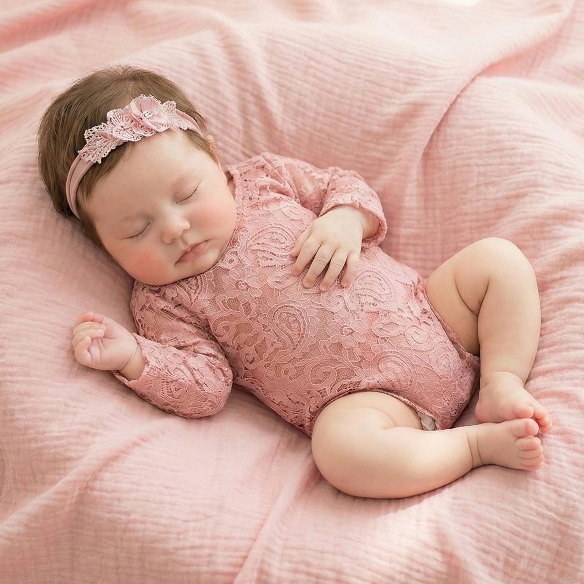 Newborn Photography Lace Romper Tutu Dress Bow Headband Set - ForBaysyAngel