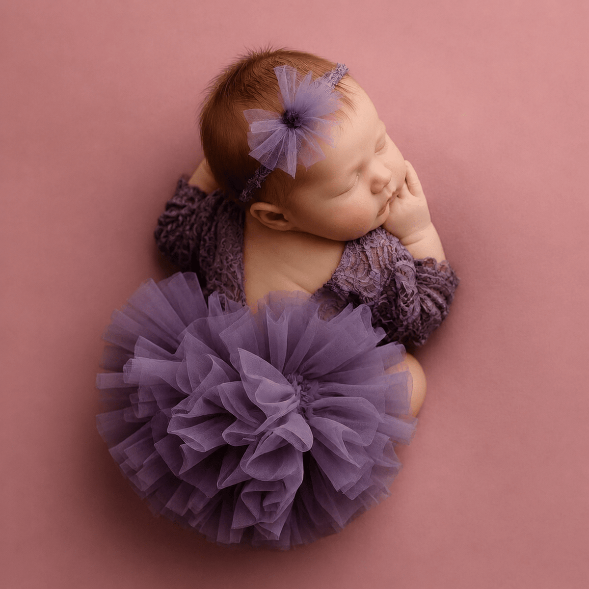 Newborn Photography Lace Romper Tutu Dress Bow Headband Set - ForBaysyAngel