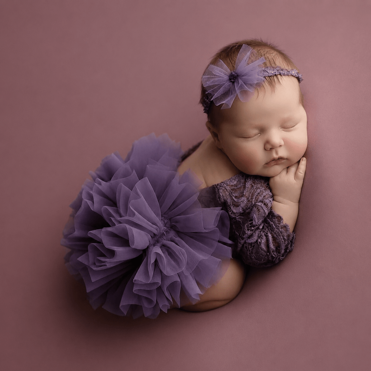 Newborn Photography Lace Romper Tutu Dress Bow Headband Set - ForBaysyAngel