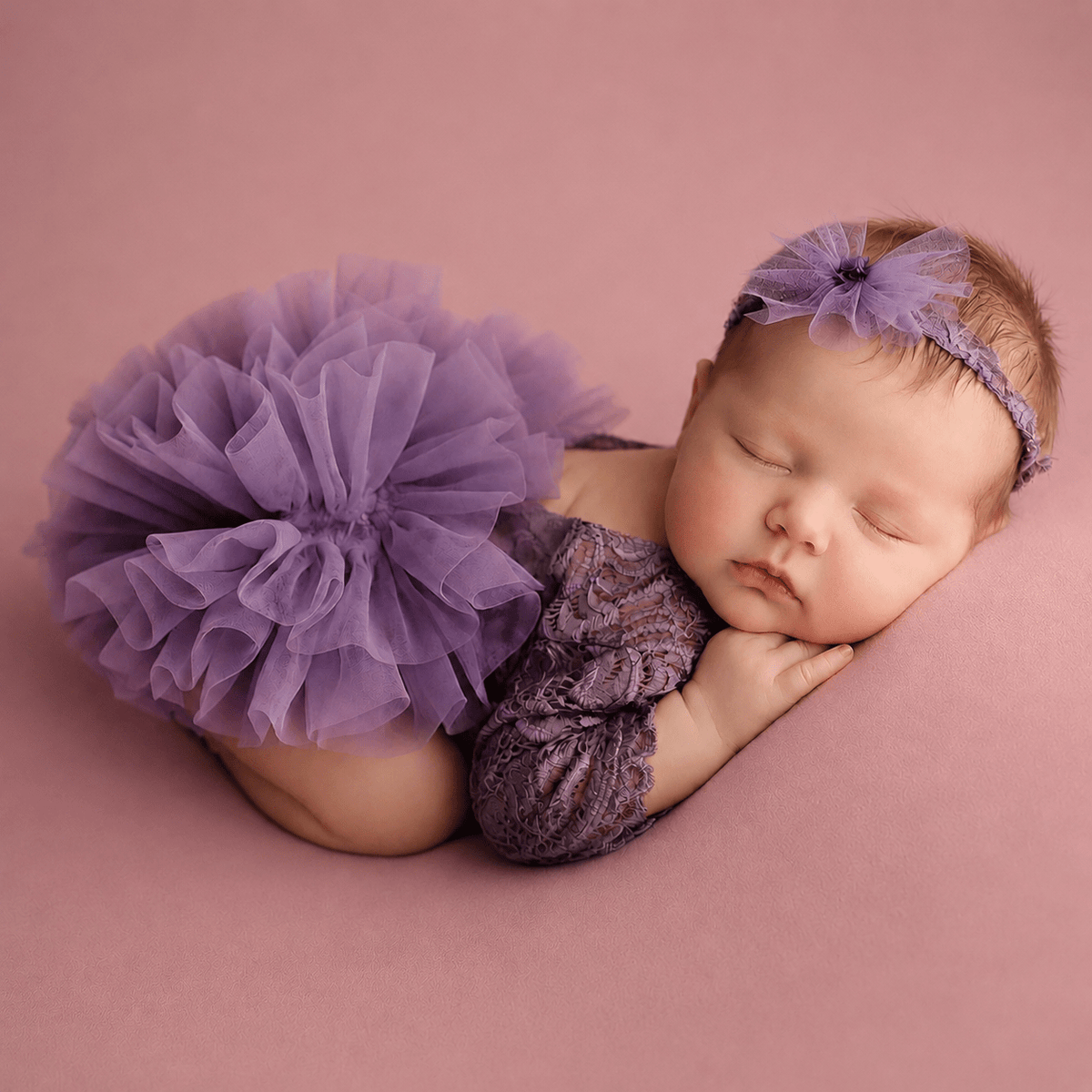 Newborn Photography Lace Romper Tutu Dress Bow Headband Set - ForBaysyAngel