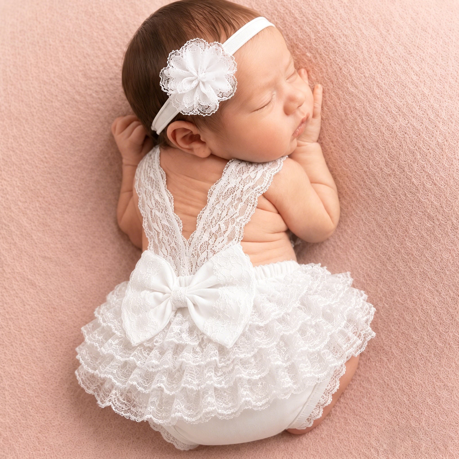 Newborn Photography Outfit Girl Lace Romper Infant Tutu Dress SnowWhite - ForBaysyAngel