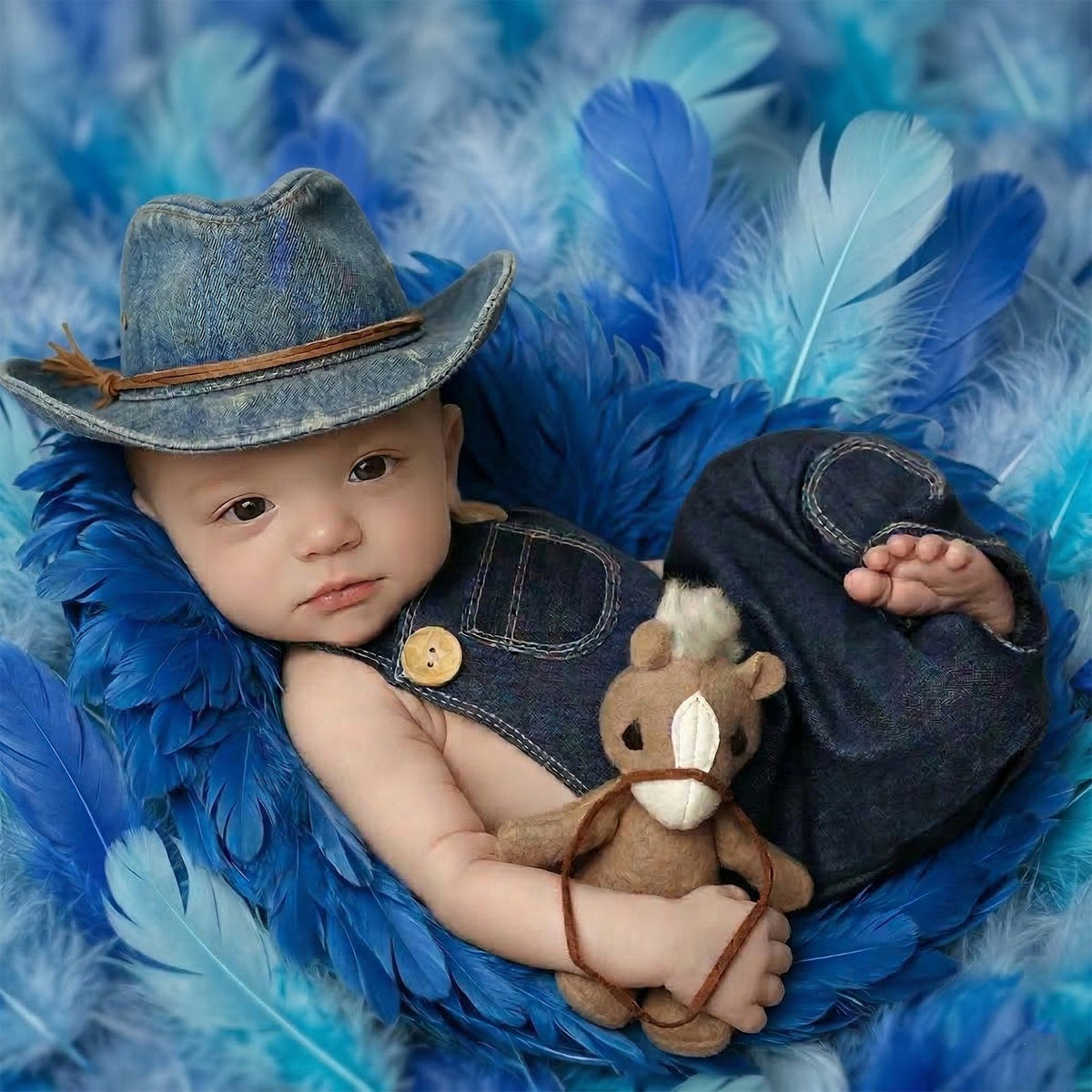 Newborn Photography Props Denim Overalls Set, Baby Photo Shoot Outfits Cowboy Costume - ForBaysyAngel