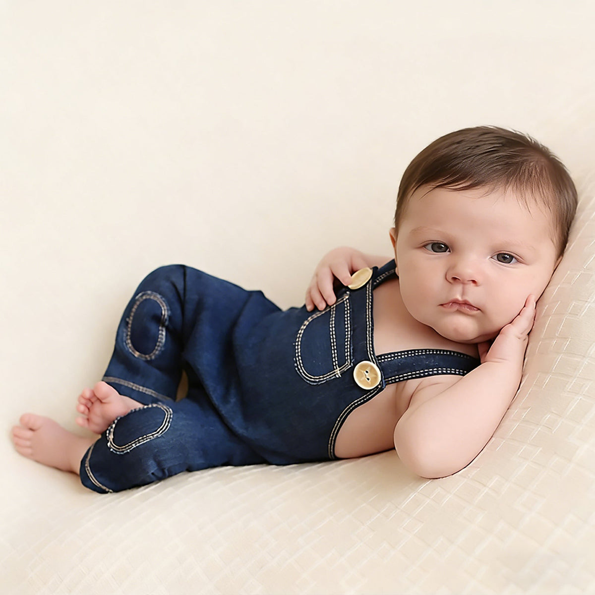 Newborn Photography Props Denim Overalls Set, Baby Photo Shoot Outfits Cowboy Costume - ForBaysyAngel