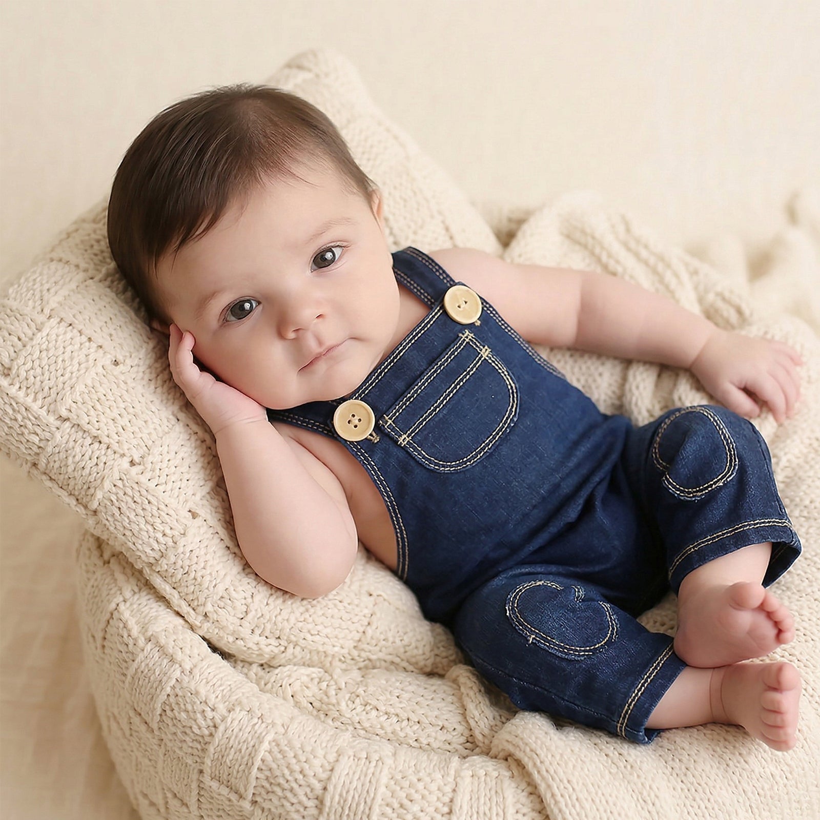Newborn Photography Props Denim Overalls Set, Baby Photo Shoot Outfits Cowboy Costume - ForBaysyAngel