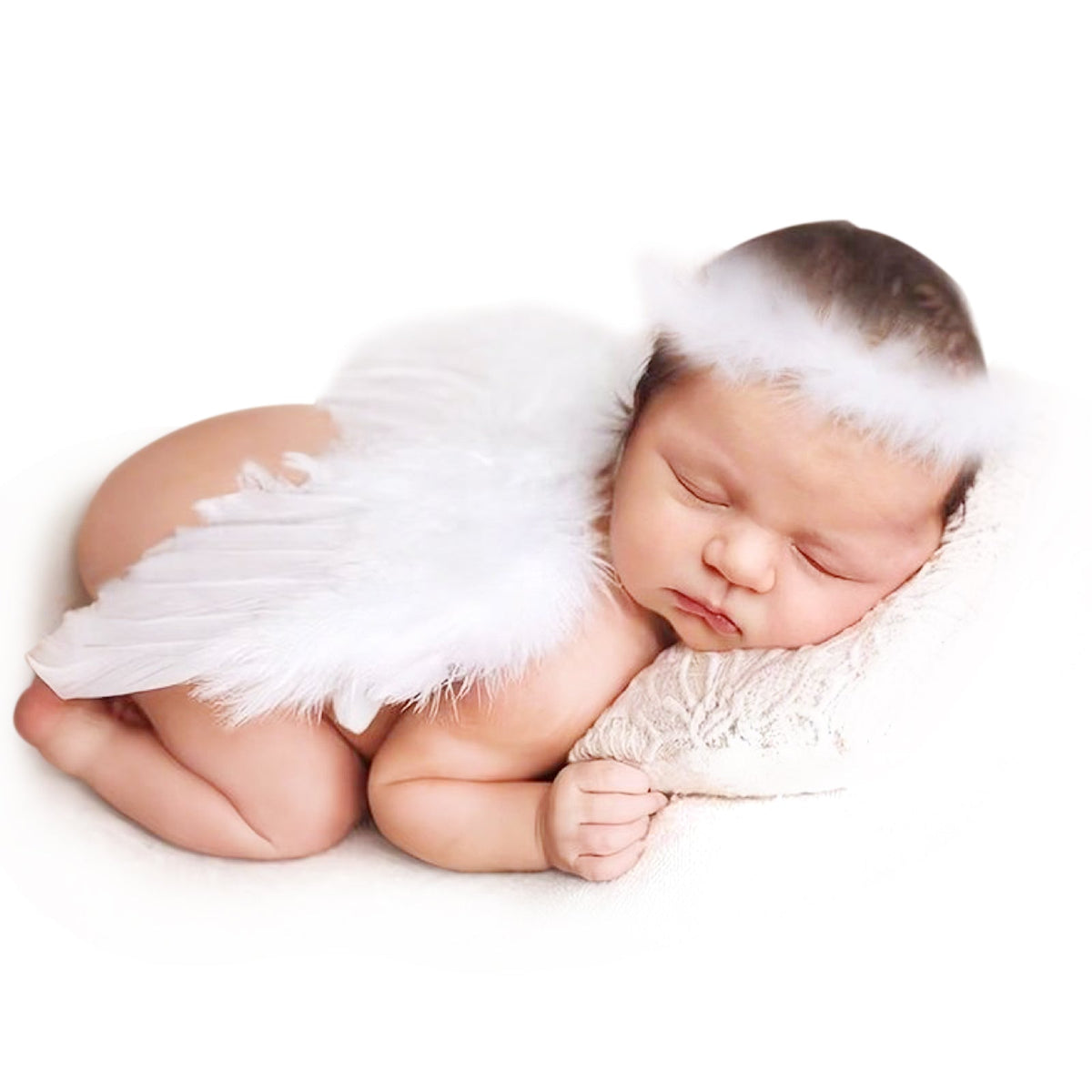 Newborn Photography Props Photoshoot Costume Feather Angel Wings with Fluffy Halo Newborn Pocture Outfit - ForBaysyAngel