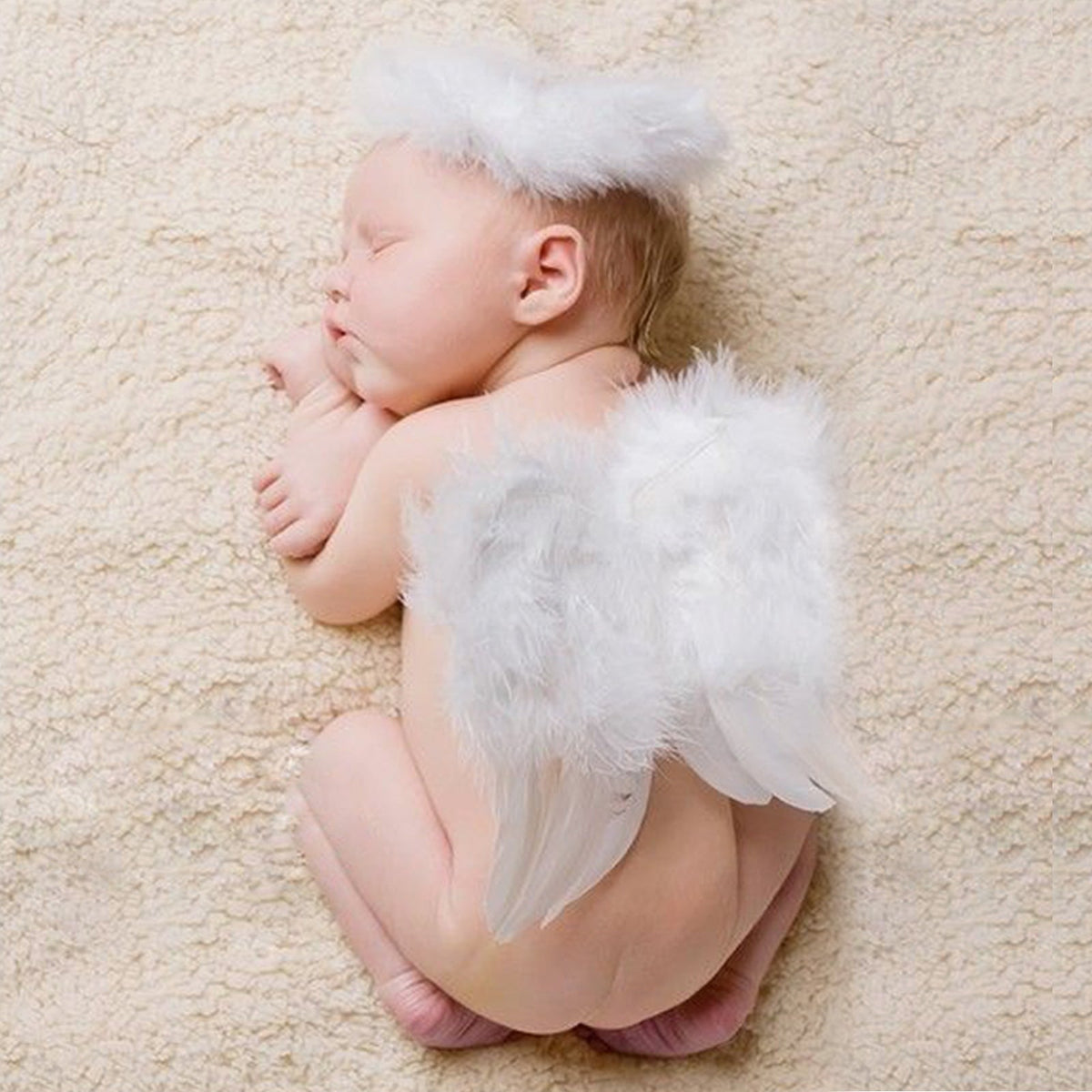 Newborn Photography Props Photoshoot Costume Feather Angel Wings with Fluffy Halo Newborn Pocture Outfit - ForBaysyAngel