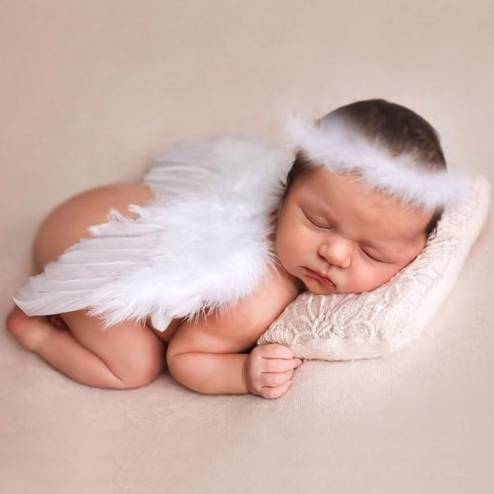Newborn Photography Props Photoshoot Costume Feather Angel Wings with Fluffy Halo Newborn Pocture Outfit - ForBaysyAngel