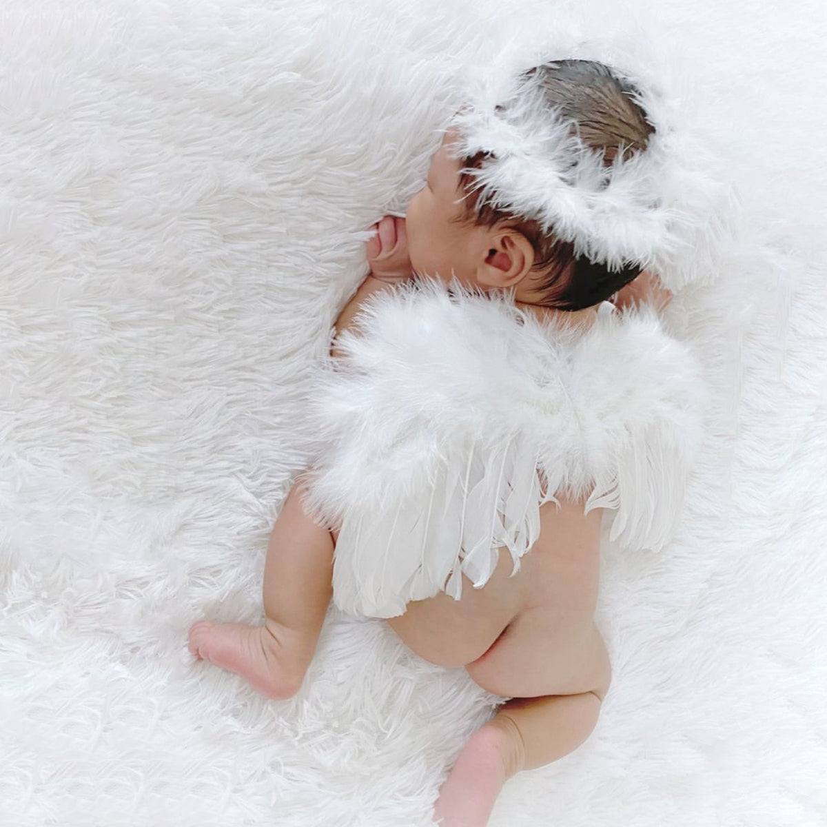 Newborn Photography Props Photoshoot Costume Feather Angel Wings with Fluffy Halo Newborn Pocture Outfit - ForBaysyAngel