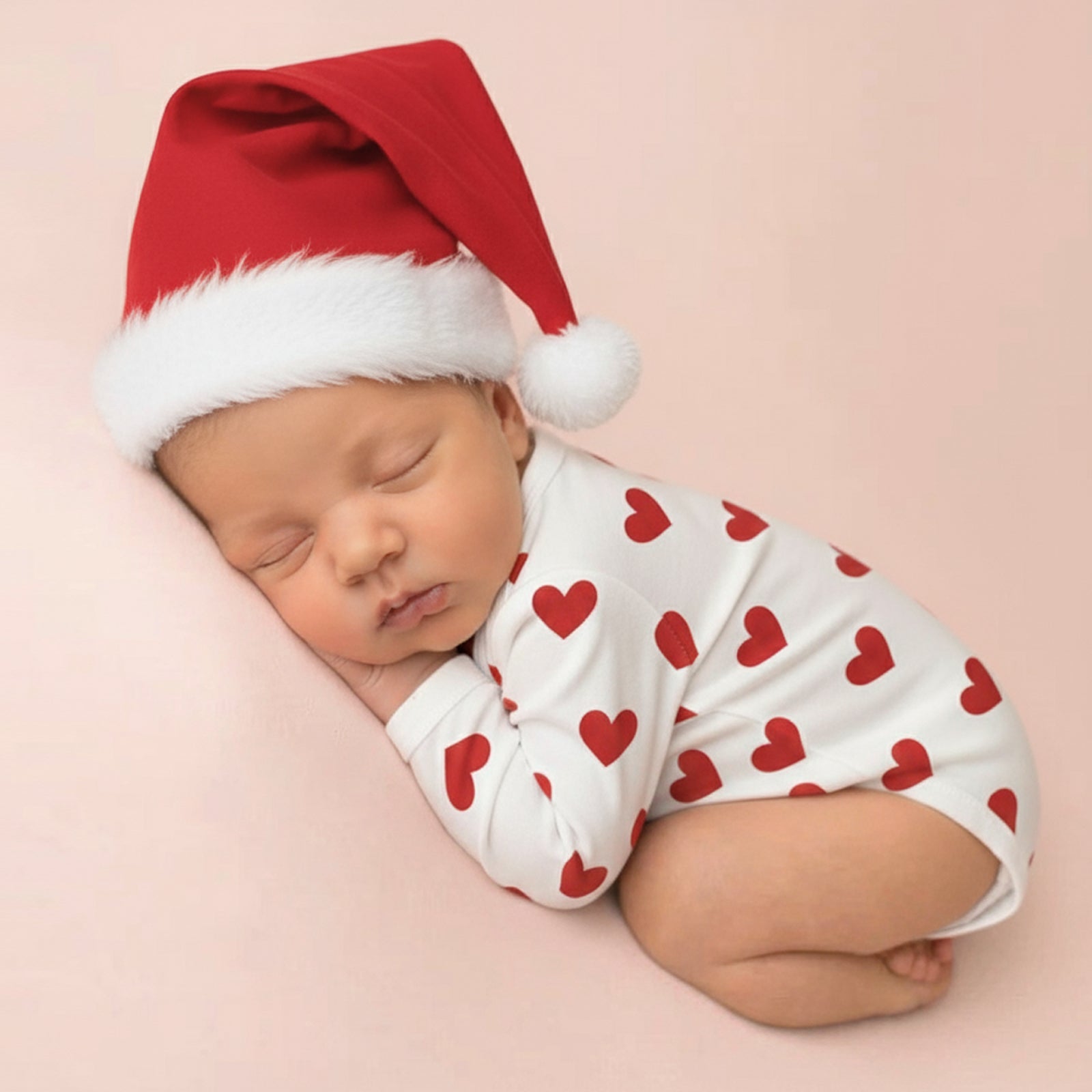 Newborn Photography Props Valentine's Day Photoshoot Outfit Romper with Santa Hat - ForBaysyAngel