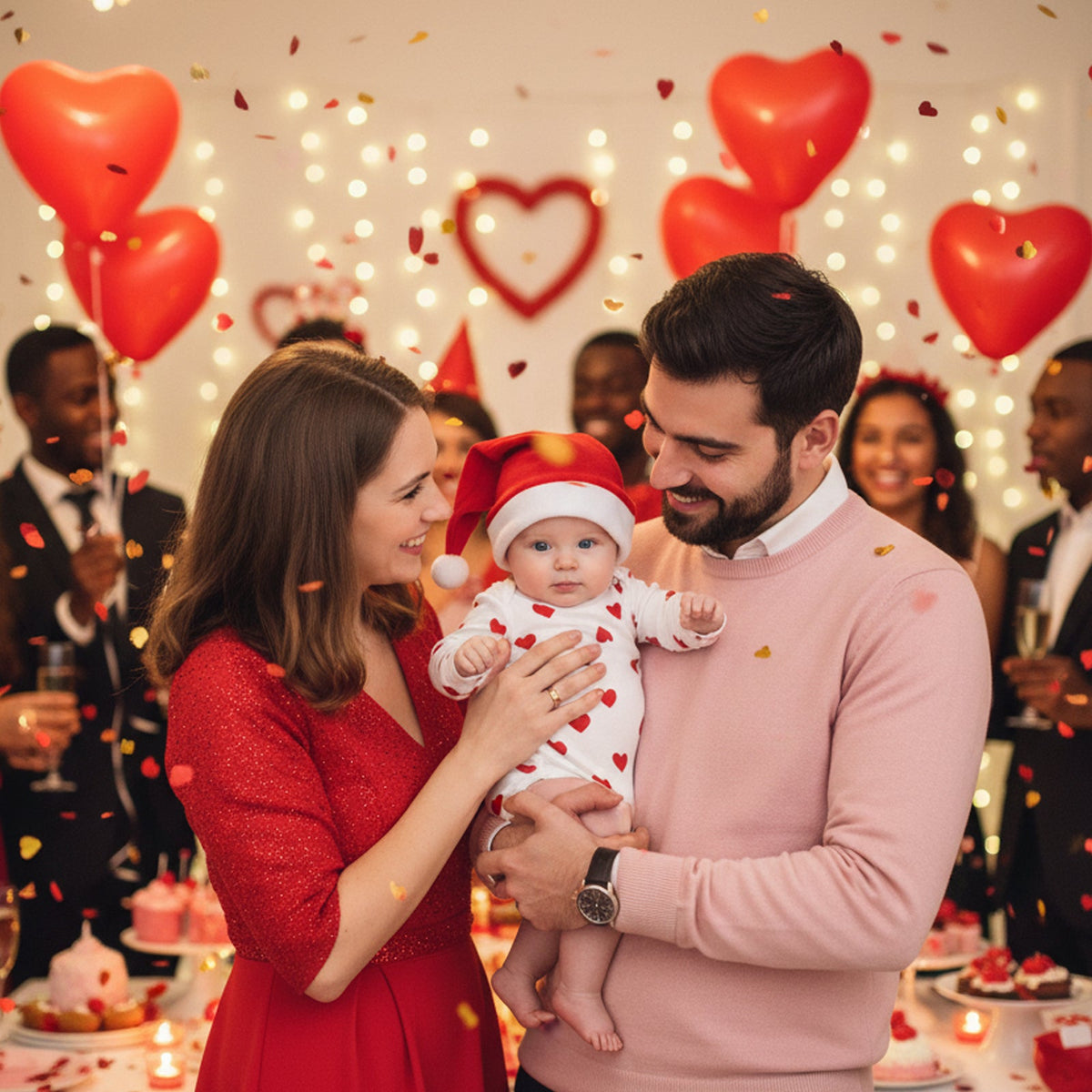 Newborn Photography Props Valentine's Day Photoshoot Outfit Romper with Santa Hat - ForBaysyAngel