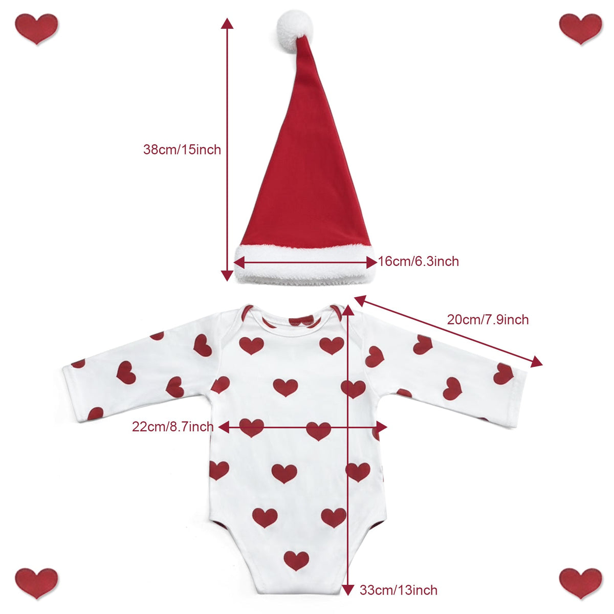 Newborn Photography Props Valentine's Day Photoshoot Outfit Romper with Santa Hat - ForBaysyAngel