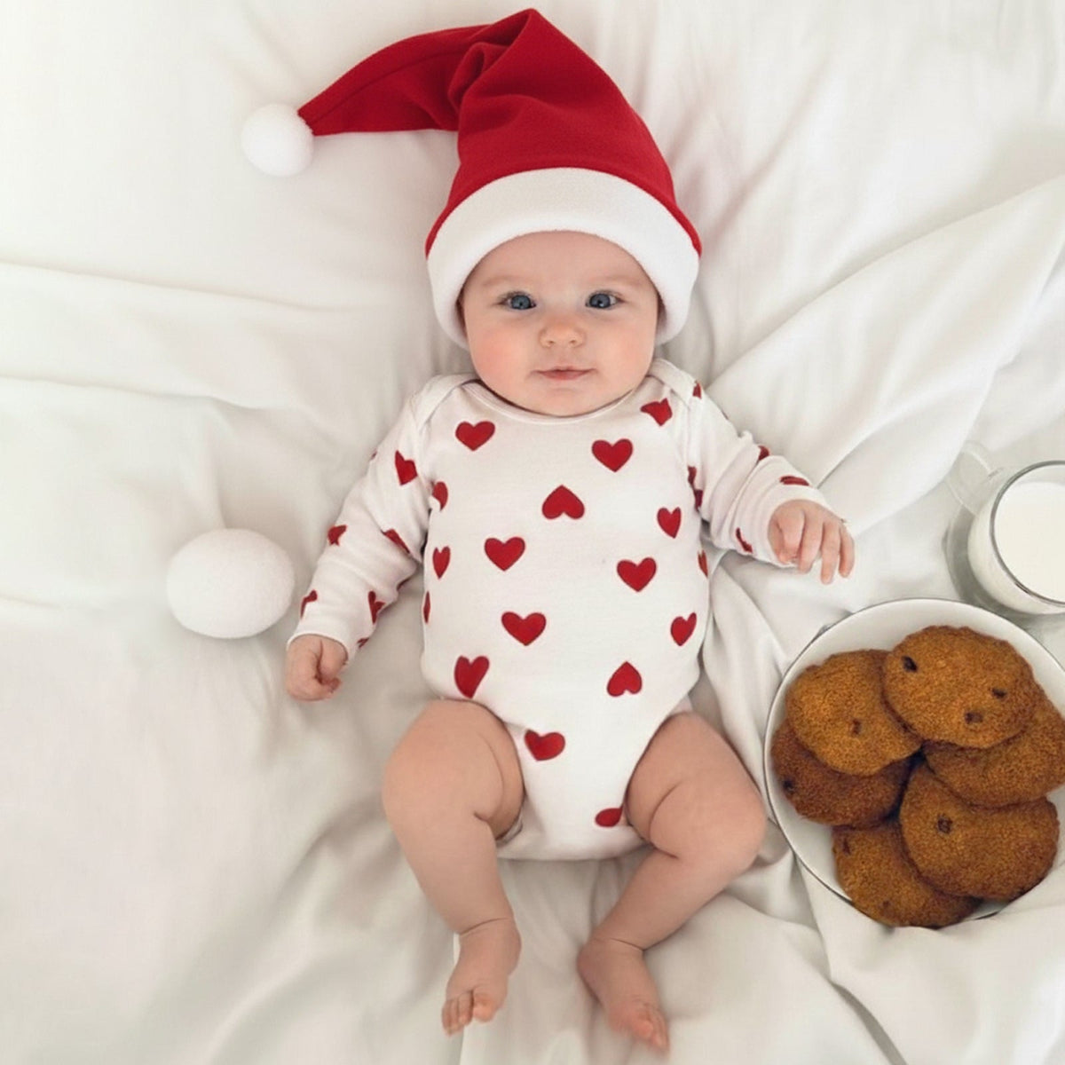 Newborn Photography Props Valentine's Day Photoshoot Outfit Romper with Santa Hat - ForBaysyAngel