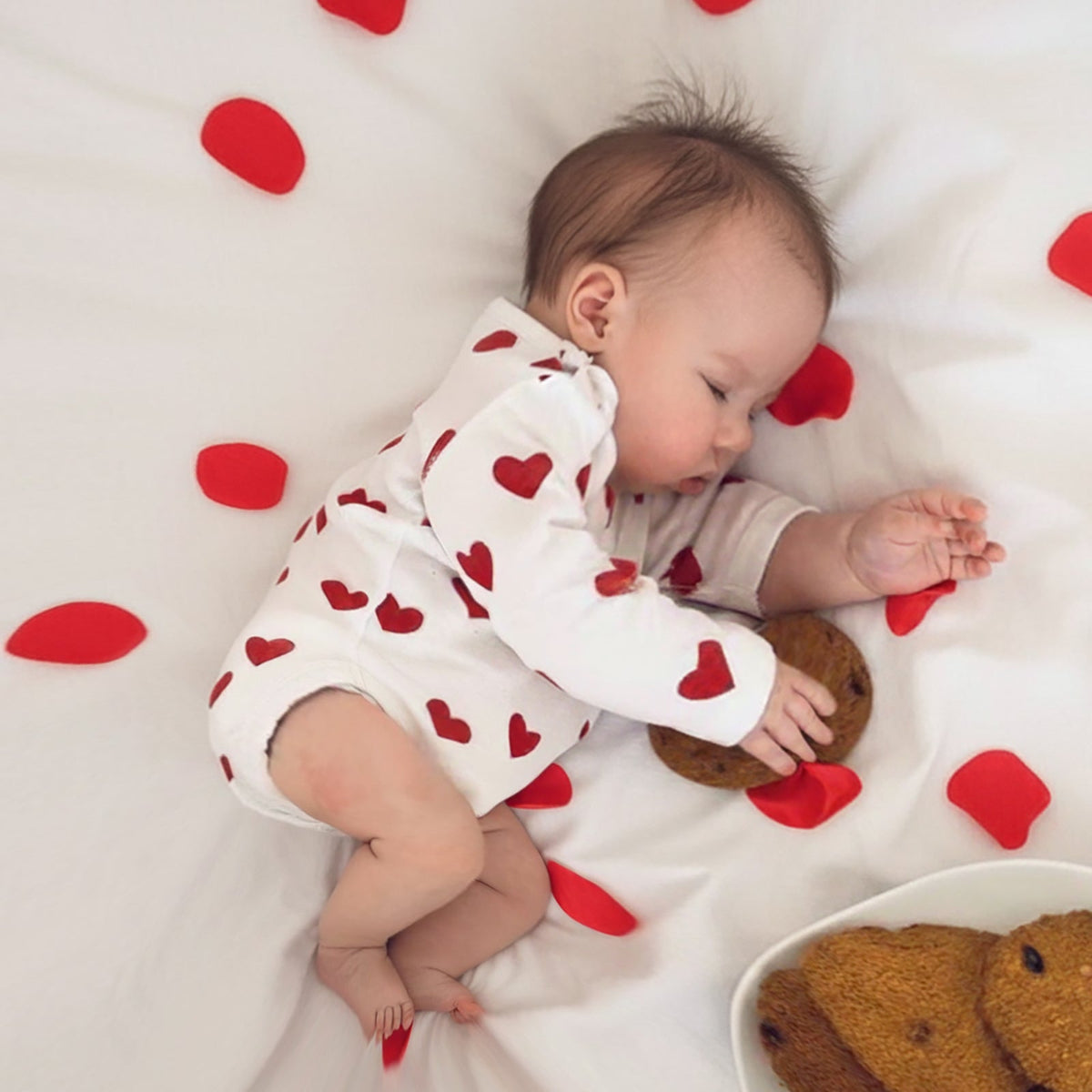 Newborn Photography Props Valentine's Day Photoshoot Outfit Romper with Santa Hat - ForBaysyAngel