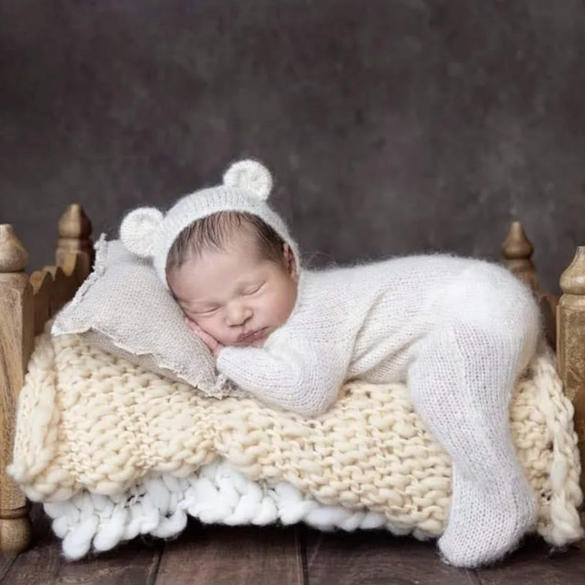 Newborn Teddy Bear Photography Outfit Romper & Hat - ForBaysyAngel