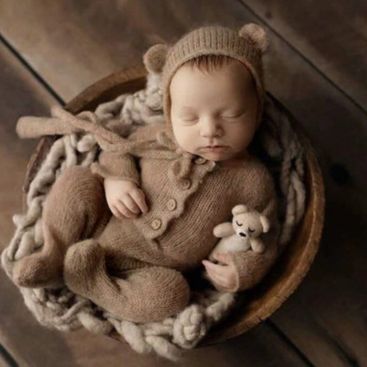 Newborn Teddy Bear Photography Outfit Romper & Hat - ForBaysyAngel