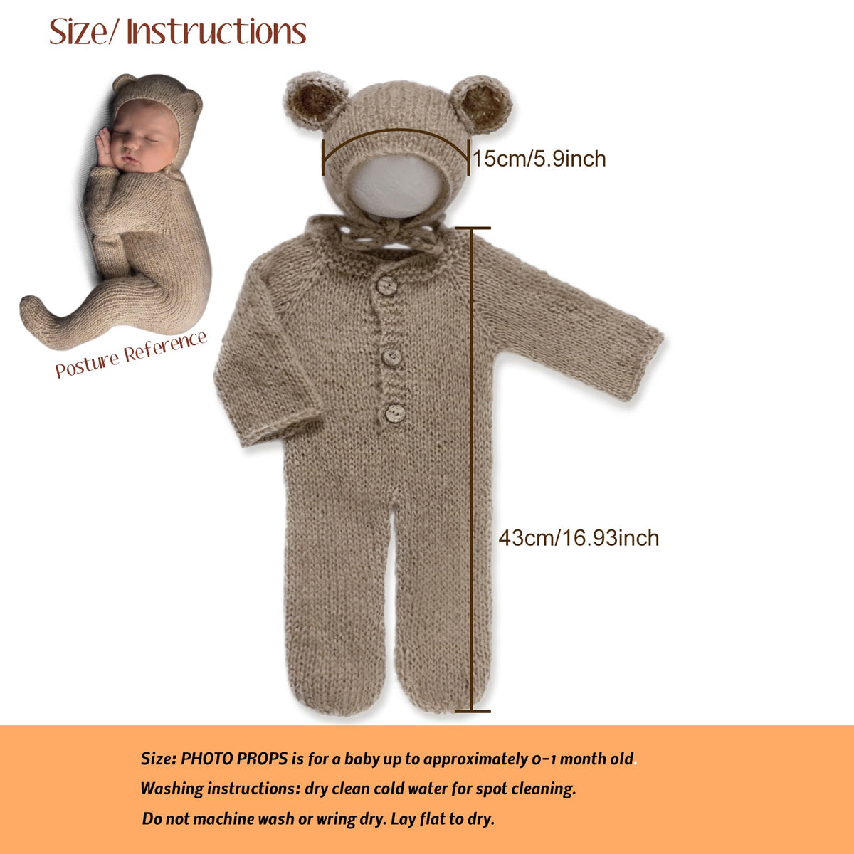 Newborn Teddy Bear Photography Outfit Romper & Hat - ForBaysyAngel