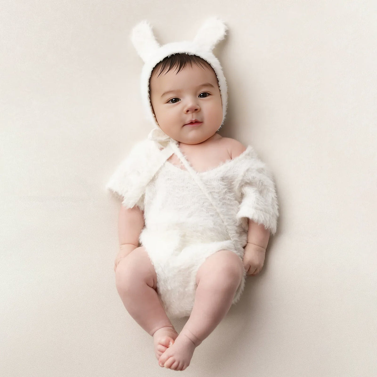 Plush Newborn Photography Prop Easter Baby Outfit with Bunny Ears Hat - ForBaysyAngel