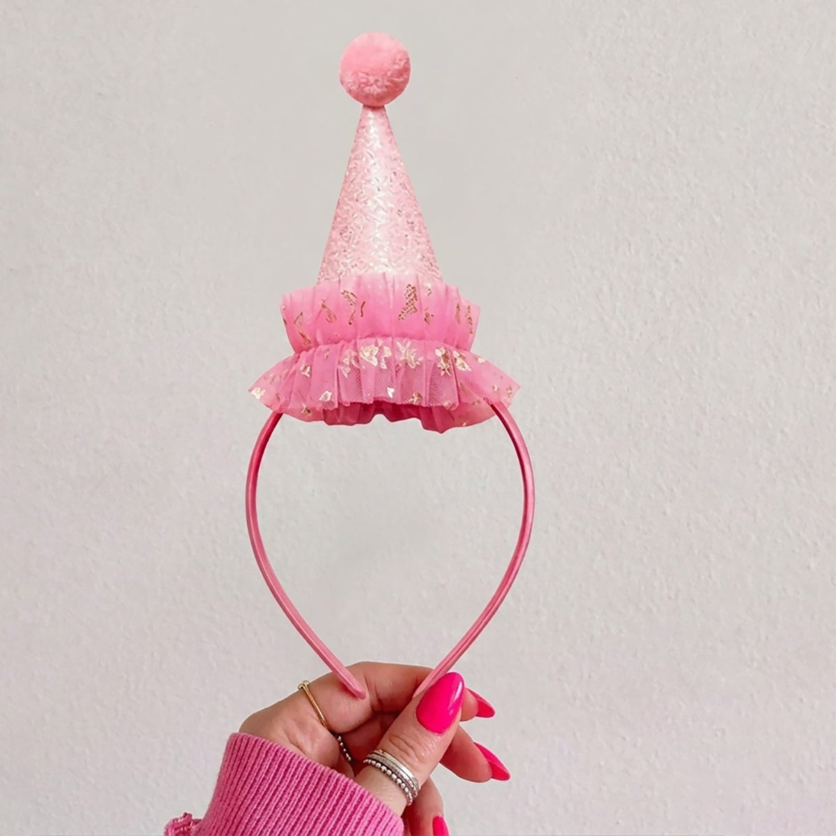 Pom Pom Princess Sparkly Pink Ruffle Glitter Party Hat Headband - ForBaysyAngel