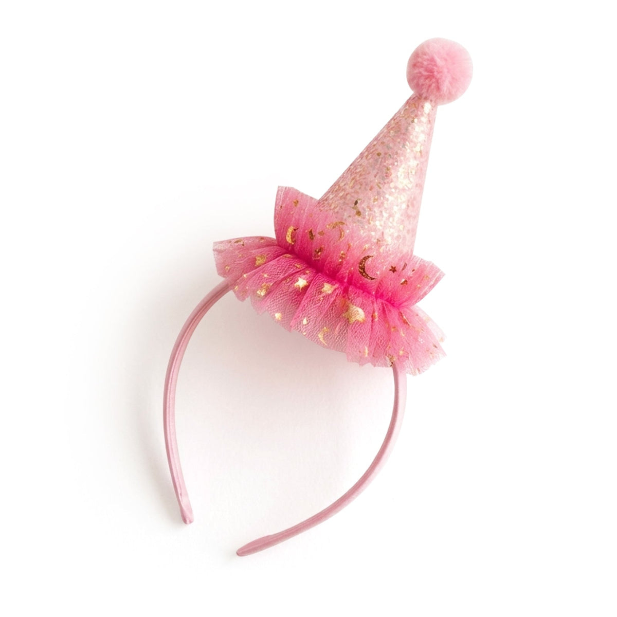 Pom Pom Princess Sparkly Pink Ruffle Glitter Party Hat Headband - ForBaysyAngel