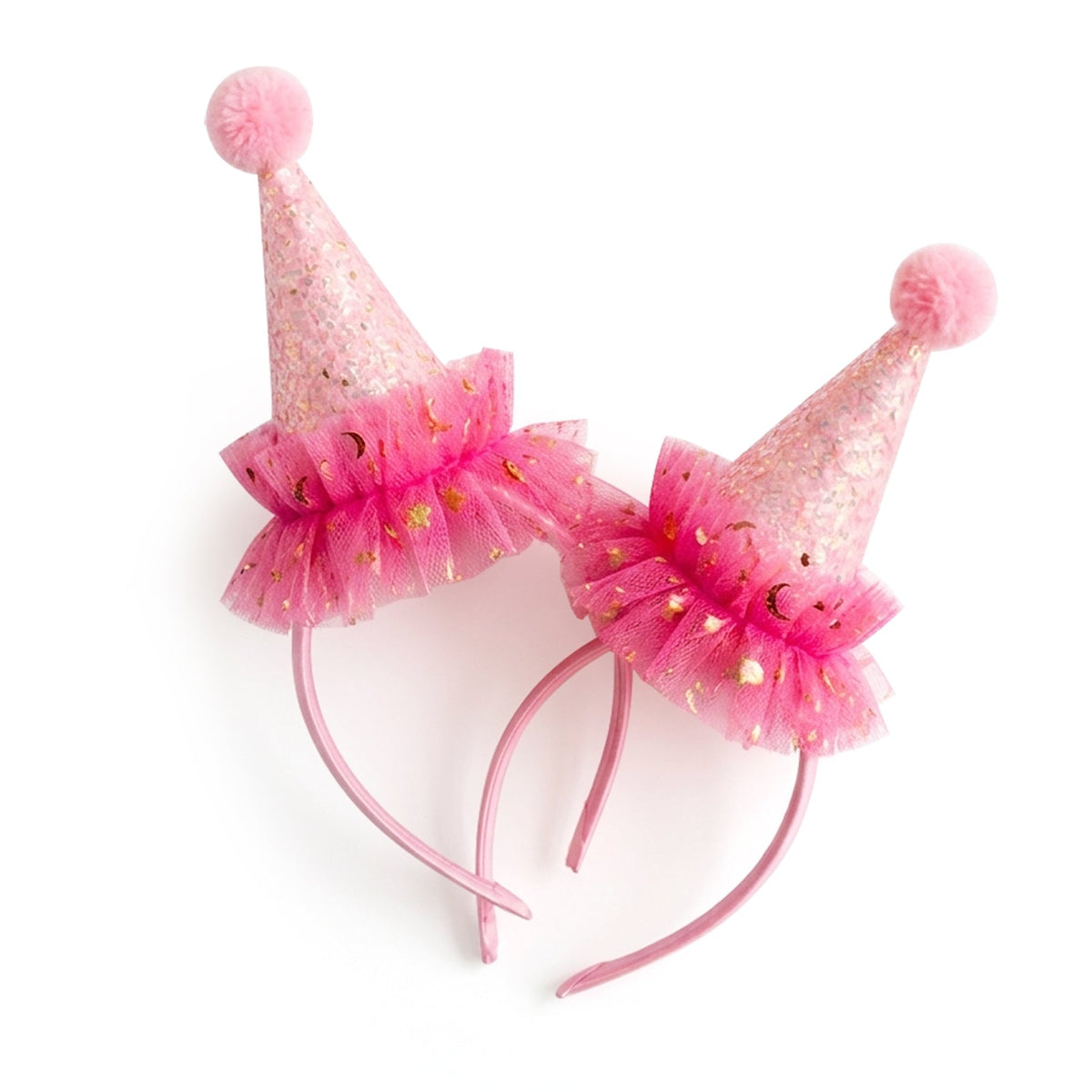 Pom Pom Princess Sparkly Pink Ruffle Glitter Party Hat Headband - ForBaysyAngel