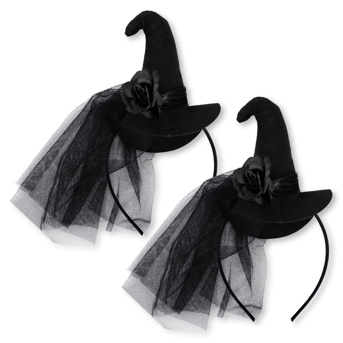 Victorian Gothic Black Mini Witch Hat Headband with Rose and Veil - ForBaysyAngel