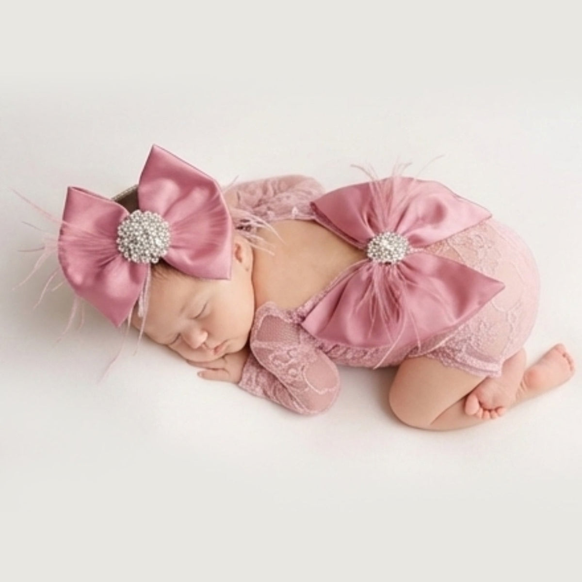 Vintage Newborn Lace Photography Romper & Headband Set - ForBaysyAngel