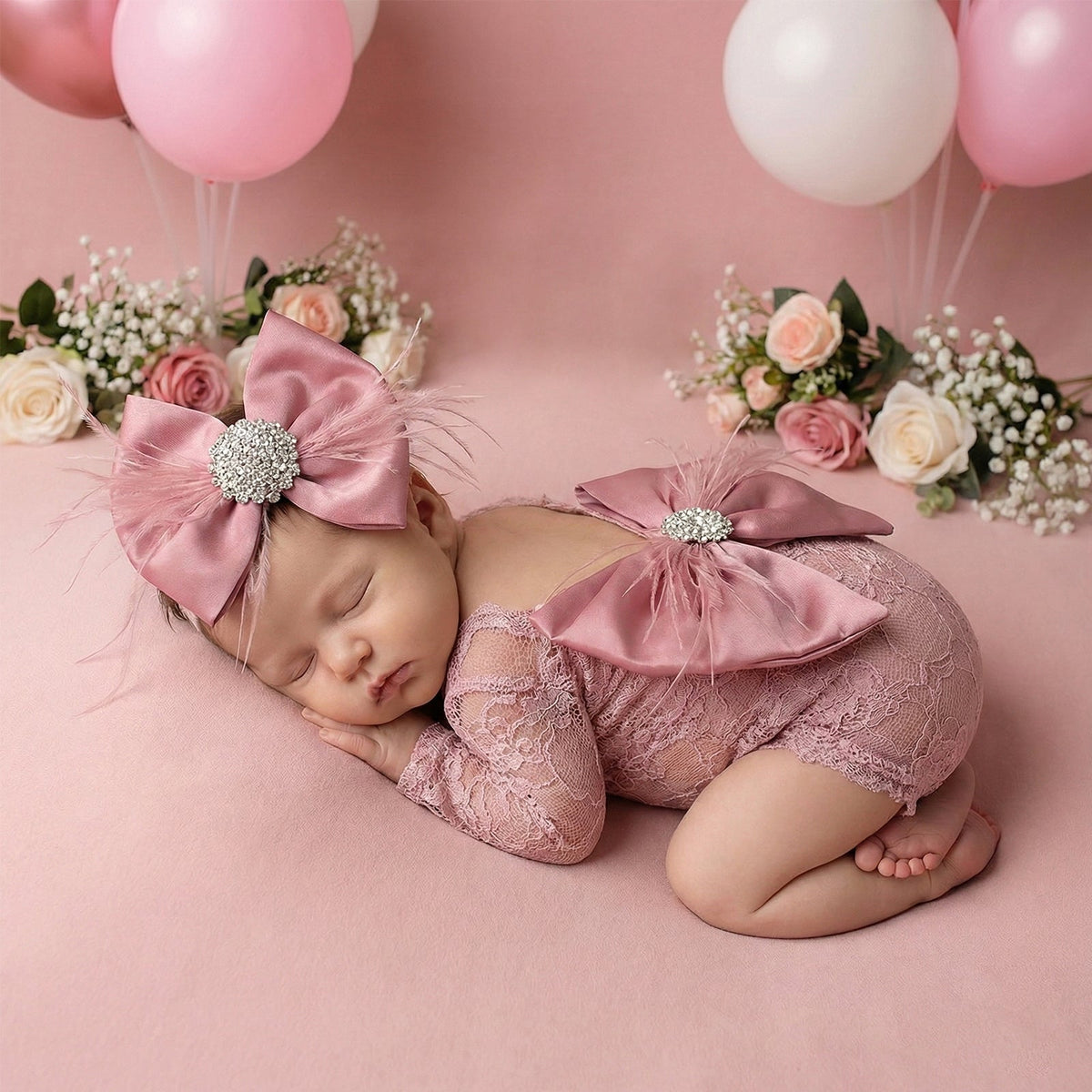 Vintage Newborn Lace Photography Romper & Headband Set - ForBaysyAngel