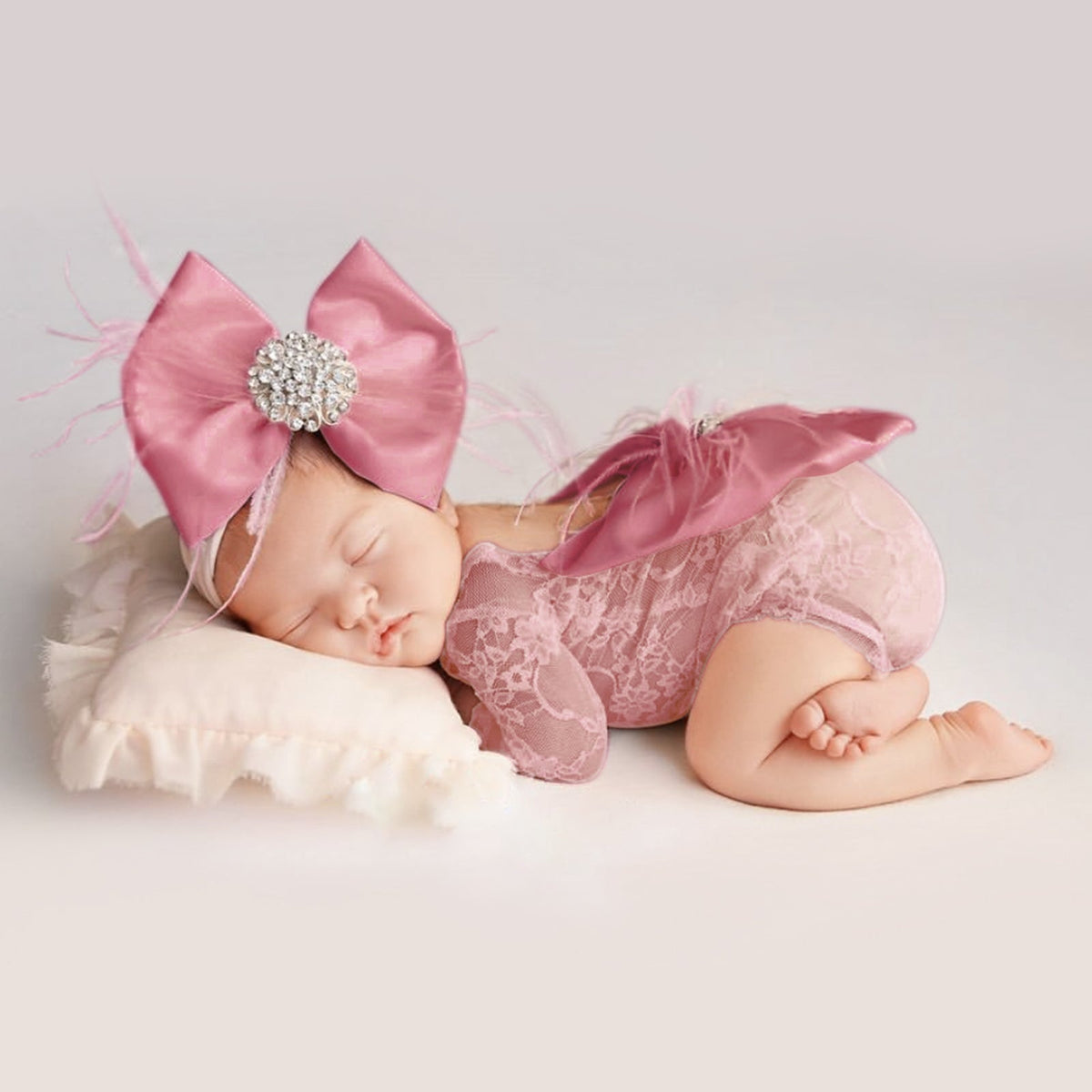 Vintage Newborn Lace Photography Romper & Headband Set - ForBaysyAngel