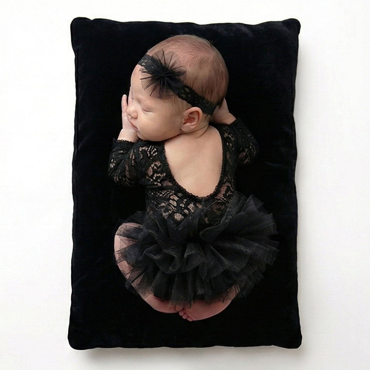 White Newborn Photography Lace Romper Tutu Dress Bow Headband Set - ForBaysyAngel