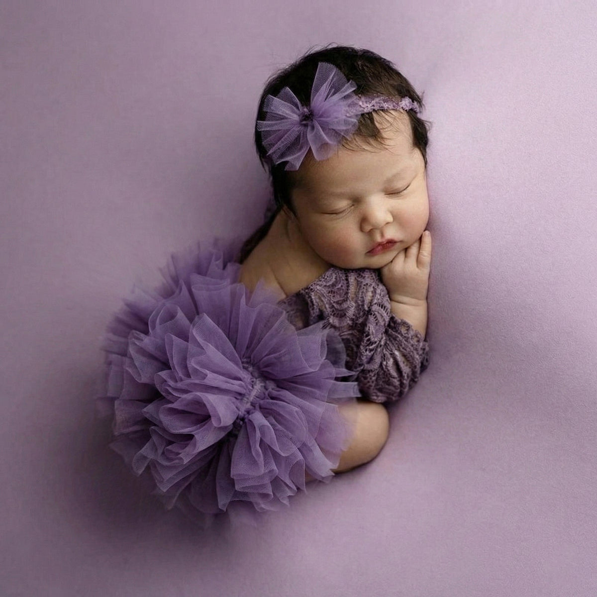 White Newborn Photography Lace Romper Tutu Dress Bow Headband Set - ForBaysyAngel